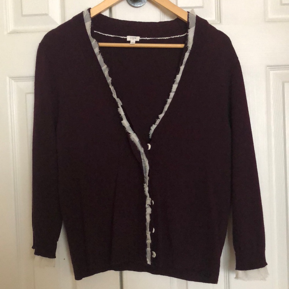 J. Crew plum cardigan with ruffle